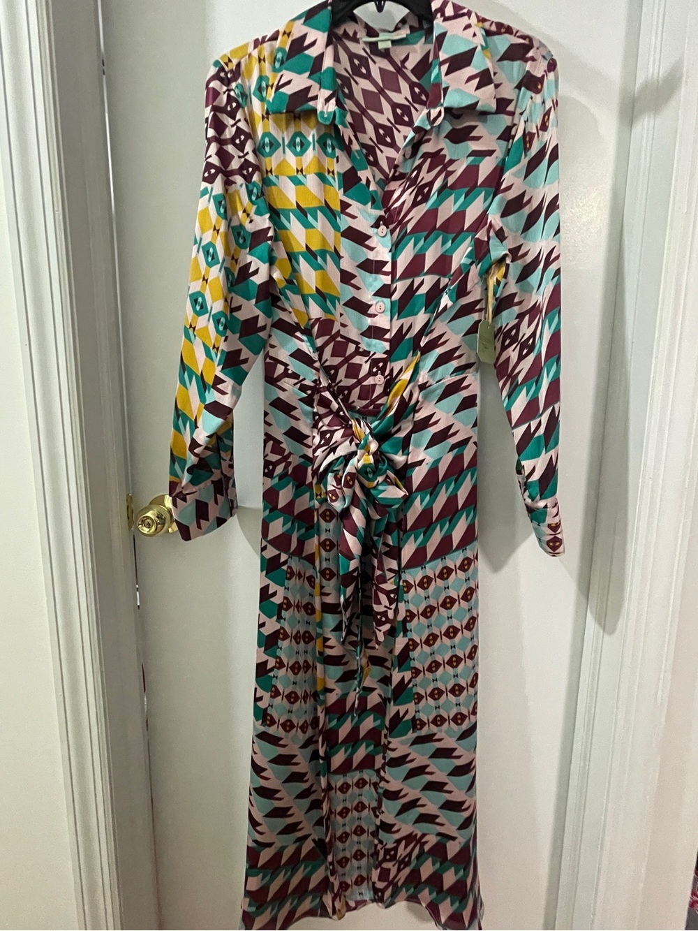 Ryegrass Geometric Print Tie-Waist Shirt Dress - SIZE XXL NWT